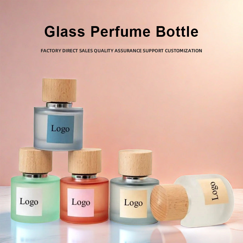 Design Custom Luxury 50ml Empty Refillable Round Glass Perfume Spray Bottle Packaging with Wooden Cover