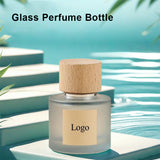 Design Custom Luxury 50ml Empty Refillable Round Glass Perfume Spray Bottle Packaging with Wooden Cover